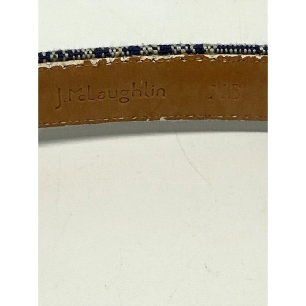 J. McLaughlin Women's Blue & White Striped Needlepoint Belt w/ Brass Buckle Size - Picture 3 of 3